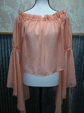 Live 4 Truth Peach Sheer Off‑Shoulder Blouse | Flowy Boho Peasant Top
